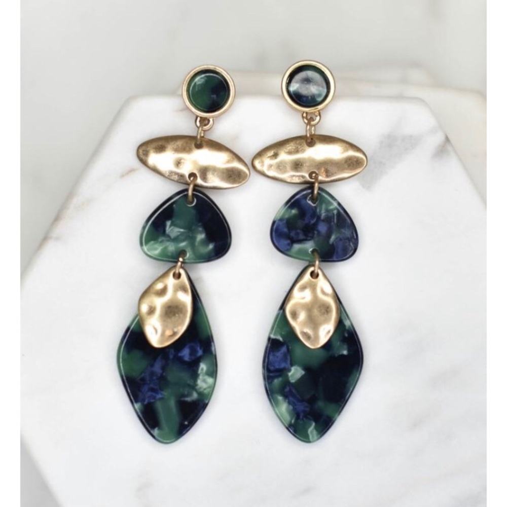 Lily Gold Metal + Emerald Resin Drop Earrings